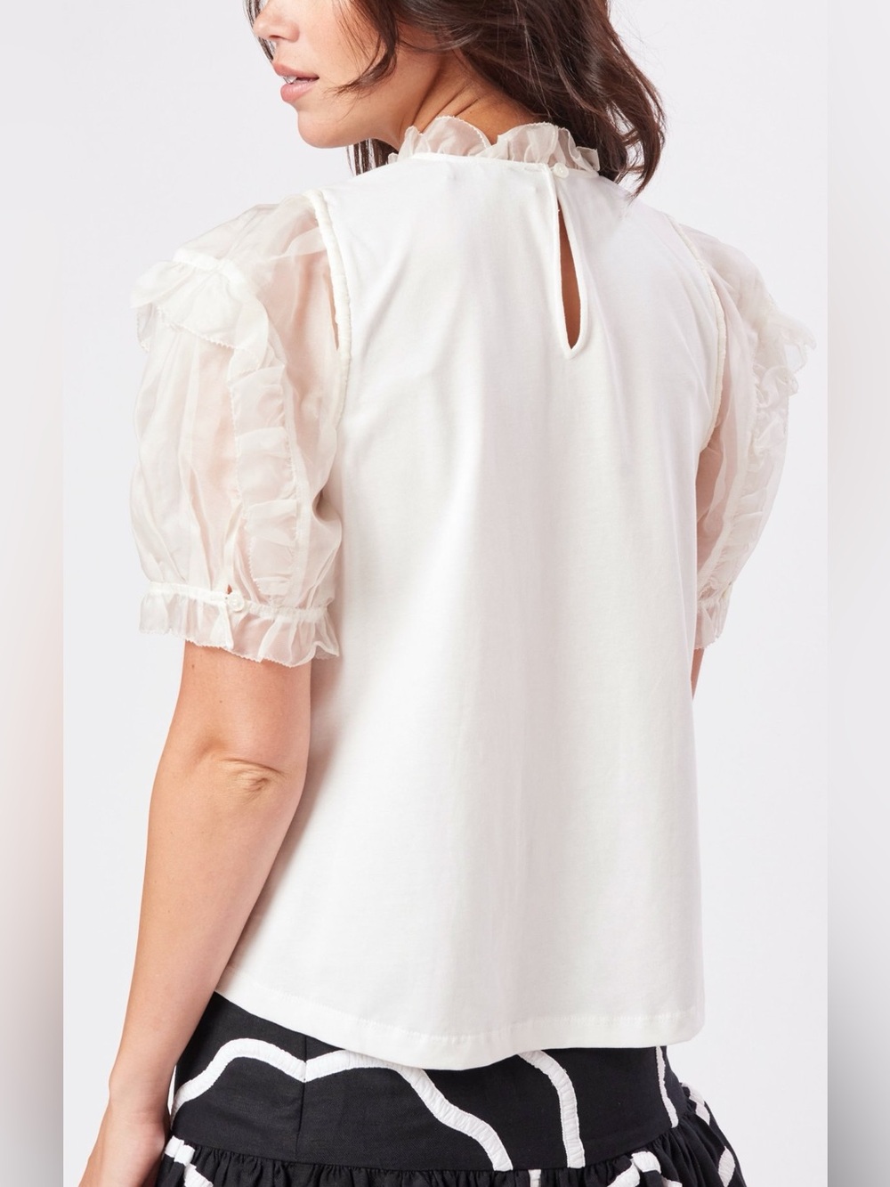 NWT Sea New York Nuria Organza Silk Cotton Puff Sleeve T-Shirt Blouse White M